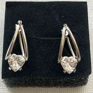 JCM Sterling Silver 925 Cubic Zirconia Heart Earrings